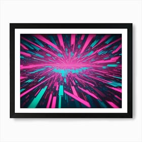 Abstract Background With Pink And Teal Lights Radiating Outward From A Central Point, Creating A Sense Of Speed And Energy Art Print