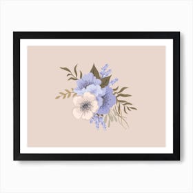 Blue Flowers On A Beige Background Art Print