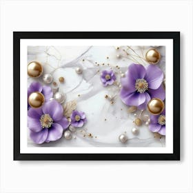 Purple Flowers With Pearls 3 Art Print