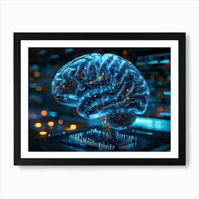 Abstract Concept Of A Human Brain Dotted With Icons Of Security And Innovation Acting As An Interf Art Print