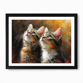 Whiskered Masterpieces: A Feline Tribute to Art History: Two Kittens Looking Up Art Print