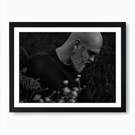 Black And White Brutal Portrait Of A Bald Man With A Beard Art Print