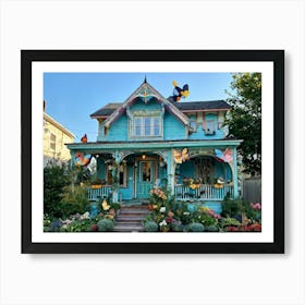 House Shaped Like A Whimsical Playful Cat Front Porch Resembling Feline Ears Windows As Curious E Art Print