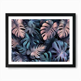 Tropical Seamless Pattern With Monstera, Palm Leaves Painting Art Print