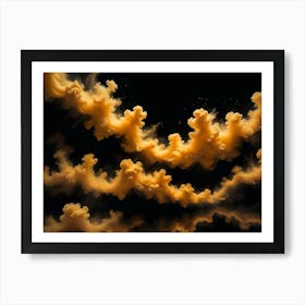 Abstract Background Of Two Layers Of Swirling, Orange Smoke Against A Black Background, Creating A Flowing And Dynamic Pattern Art Print