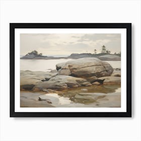 Boulders On Shore Oil Painting Póster