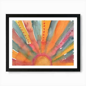 Watercolor Colorful Sun, Boho Sunset Art Print