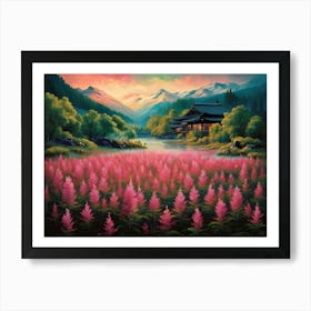 Pink Flowers In The Mountains 2 Art Print