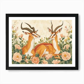 Floral Animal Illustration Antelope 1 Art Print