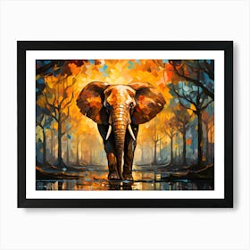 Elephant Abstract Canvas Art – Vibrant Forest Wall Decor – Nature-Inspired Home Decor – Wildlife-Inspired Painting for Living Room – Unique Animal Art Gift Art Print