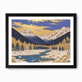 Golden Glow on Snow-Capped Peaks 1 Art Print