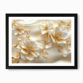 3d Gold Flowers and Cream Colors Art Print