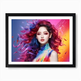 Asian Girl With Colorful Hair Art Print