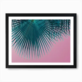 Palm leaves in front of a pink sky Art Print