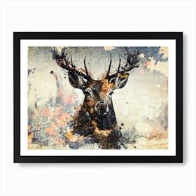 Deer Stag Art Illustration In A Photomontage Style 03 Art Print