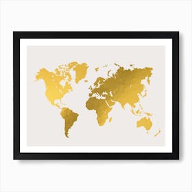 World Map Gold White Art Print