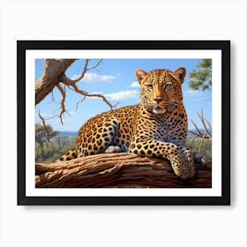 African Leopard Resting In A Tree Realism Painting 1 Art Print