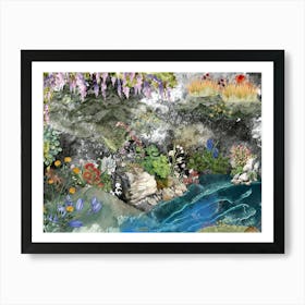 Collage Garden Of Flowers. Black and color pops. Livingroom print art Art Print