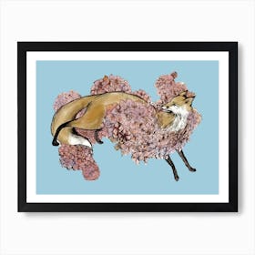 Hydrangea Fox Art Print