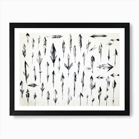 Black And White Abstract Watercolor Illustration Of A Diverse Collection Of Hand Drawn Arrows And Po (5) Art Print