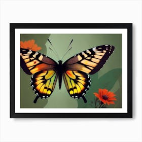 Butterfly With Flowers Art Print