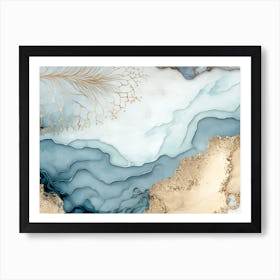 Blue Gold Marble Abstract 2 Art Print