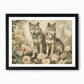 Floral Animal Illustration Timber Wolf 3 Art Print