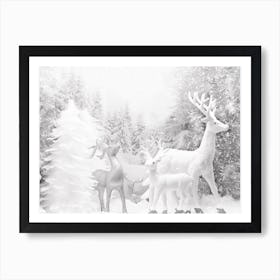 Deer In The Snow Art Print