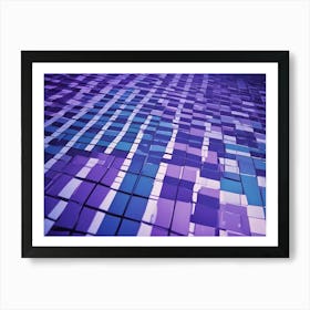 Abstract Geometric Pattern Of Purple, Blue, And White Squares, Creating A Sense Of Depth And Perspective, Resembling A Futuristic Cityscape Or Digital Space Art Print