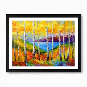 Birches by the lake Art Print