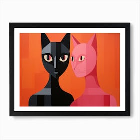 Black Cat And Pink Cat Art Print