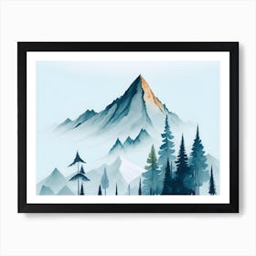 Mountain And Forest In Minimalist Watercolor Horizontal Composition 48 Art Print