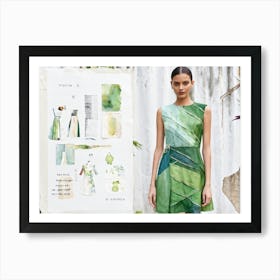 Frock Fashioned From Recycled Materials Watercolor Illustration On Paper Detailing Measurements I Art Print