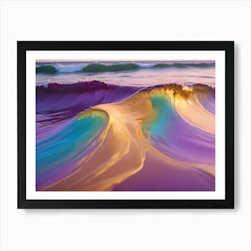 Abstract Photo Of A Wave Breaking In The Ocean, Showcasing Vibrant, Iridescent Colors Of Purple, Gold, And Teal Art Print