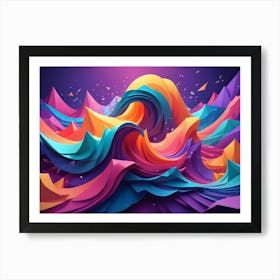 A Vibrant Abstract Composition Featuring Colorful, Swirling Waves In A Playful, Dynamic Style Art Print