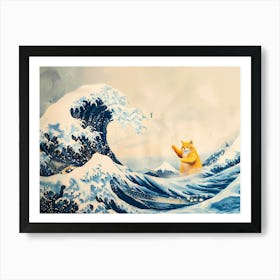 Great Wave And Fishing Cat Art Print