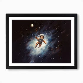 Young Astronaut Spacewalking Oil Painting Style Art Print