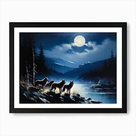 A Pack Of Wolves Silhouetted Under A Full Moon Their Howls Amalgamating With The Wailing Wind Amid (2) Art Print