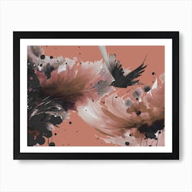 Ink Bird Flying Peach Art Print