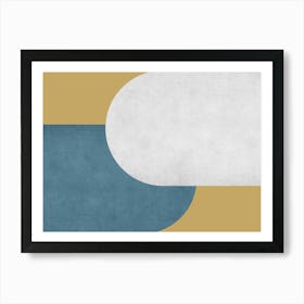 Halfmoon Colorblock - Mid-century Modern Abstract Minimalist Blue White Gold Art Print