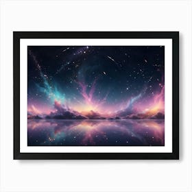 A Dreamy Landscape Of Colorful Nebula Clouds Reflected On A Tranquil Water Surface Beneath A Star Filled Sky Art Print