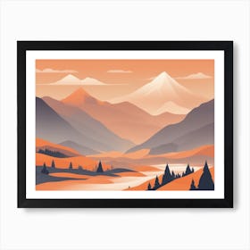 Misty mountains horizontal background in orange tone 100 Art Print