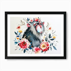 Little Floral Mandrill 1 Art Print