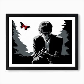 Thoughtful Man With A Red Butterfly Art Print