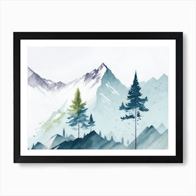 Mountain And Forest In Minimalist Watercolor Horizontal Composition 184 Art Print