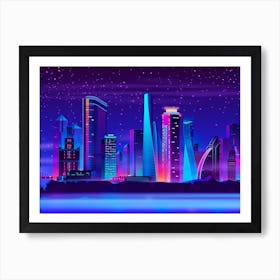 Cityscape At Night - Synthwave Neon City 1 Art Print