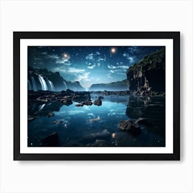 Waterfall At Night Art Print