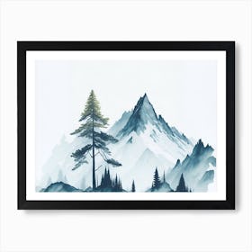 Mountain And Forest In Minimalist Watercolor Horizontal Composition 380 Art Print