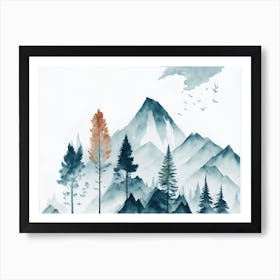 Mountain And Forest In Minimalist Watercolor Horizontal Composition 451 Art Print