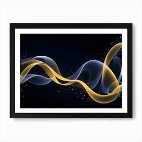 Abstract Image Of Glowing, Blue And Gold Waves, Set Against A Dark Background, Creating A Dynamic And Elegant Design Art Print